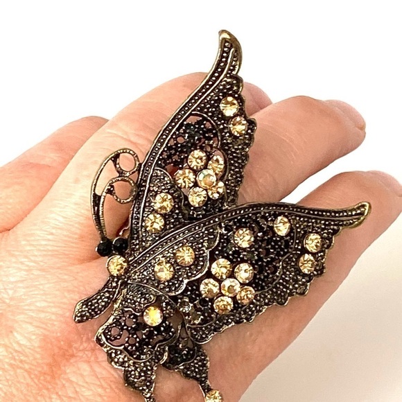 Ring Butterfly Stretch Antique Bronze Tone 7.5 - Picture 7 of 12